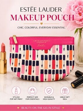 Estée Lauder Lipstick & Mascara Print Makeup Bag Pink Cosmetic Pouch